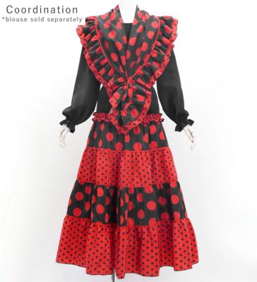 Flamenco Tiered Skirt and Double Frilled Shawl Set / Dots / Black & Red / FPS-1