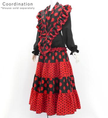 Flamenco Tiered Skirt and Double Frilled Shawl Set / Dots / Black & Red / FPS-1