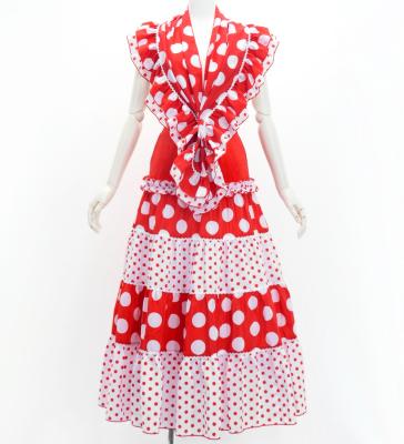 Flamenco Tiered Skirt and Double Frilled Shawl Set / Dots / Red & White / FPS-2