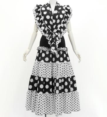 Flamenco Tiered Skirt and Double Frilled Shawl Set / Dots /Black & White / FPS-3