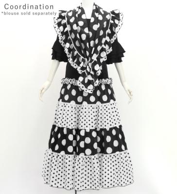 Flamenco Tiered Skirt and Double Frilled Shawl Set / Dots /Black & White / FPS-3