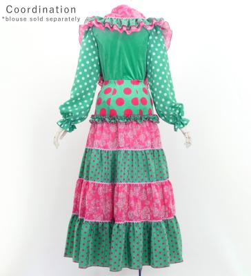Flamenco Tiered Skirt and Double Frilled Shawl Set / Dots & Roses / Turquoise & Pink / FPS-4