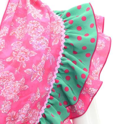 Flamenco Tiered Skirt and Double Frilled Shawl Set / Dots & Roses / Turquoise & Pink / FPS-4