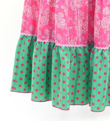 Flamenco Tiered Skirt and Double Frilled Shawl Set / Dots & Roses / Turquoise & Pink / FPS-4