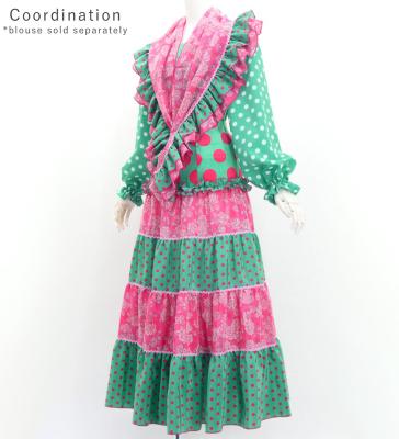 Flamenco Tiered Skirt and Double Frilled Shawl Set / Dots & Roses / Turquoise & Pink / FPS-4