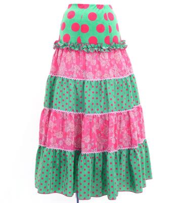 Flamenco Tiered Skirt and Double Frilled Shawl Set / Dots & Roses / Turquoise & Pink / FPS-4