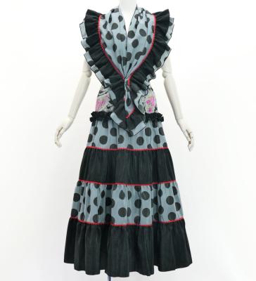 Flamenco Tiered Skirt and Double Frilled Shawl Set / Paisley & Dots / Black / FPS-5