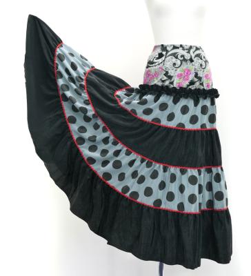 Flamenco Tiered Skirt and Double Frilled Shawl Set / Paisley & Dots / Black / FPS-5