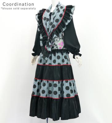 Flamenco Tiered Skirt and Double Frilled Shawl Set / Paisley & Dots / Black / FPS-5