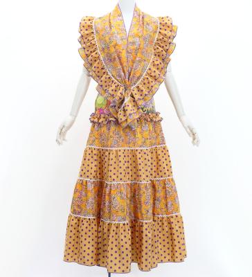 Flamenco Tiered Skirt and Double Frilled Shawl Set / Roses & Dots / Roses & Dots / Orange / FPS-6