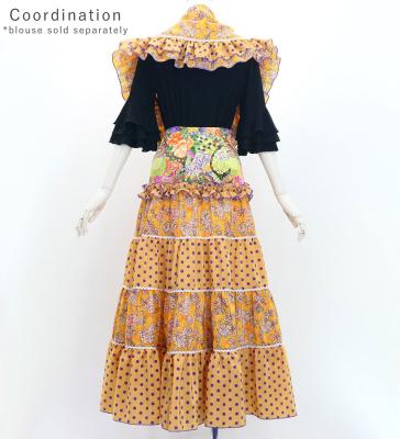 Flamenco Tiered Skirt and Double Frilled Shawl Set / Roses & Dots / Roses & Dots / Orange / FPS-6