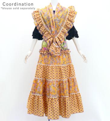 Flamenco Tiered Skirt and Double Frilled Shawl Set / Roses & Dots / Roses & Dots / Orange / FPS-6