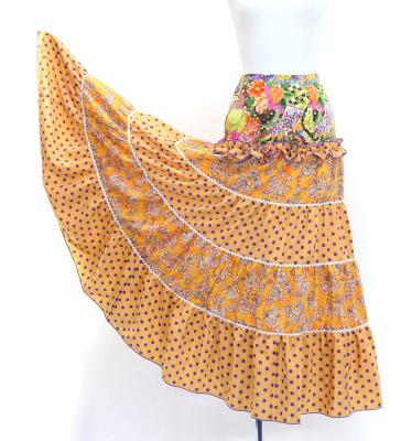 Flamenco Tiered Skirt and Double Frilled Shawl Set / Roses & Dots / Roses & Dots / Orange / FPS-6