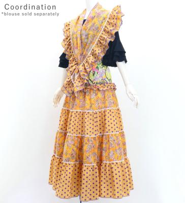Flamenco Tiered Skirt and Double Frilled Shawl Set / Roses & Dots / Roses & Dots / Orange / FPS-6