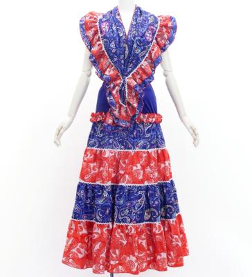 Flamenco Tiered Skirt and Double Frilled Shawl Set / Paisley / Navy & Red / FPS-7