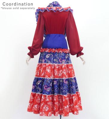 Flamenco Tiered Skirt and Double Frilled Shawl Set / Paisley / Navy & Red / FPS-7