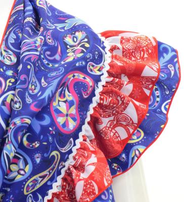 Flamenco Tiered Skirt and Double Frilled Shawl Set / Paisley / Navy & Red / FPS-7