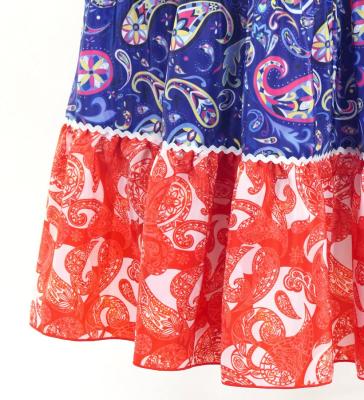Flamenco Tiered Skirt and Double Frilled Shawl Set / Paisley / Navy & Red / FPS-7