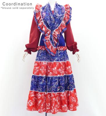 Flamenco Tiered Skirt and Double Frilled Shawl Set / Paisley / Navy & Red / FPS-7