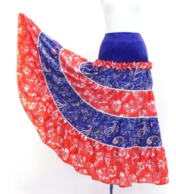 Flamenco Tiered Skirt and Double Frilled Shawl Set / Paisley / Navy & Red / FPS-7