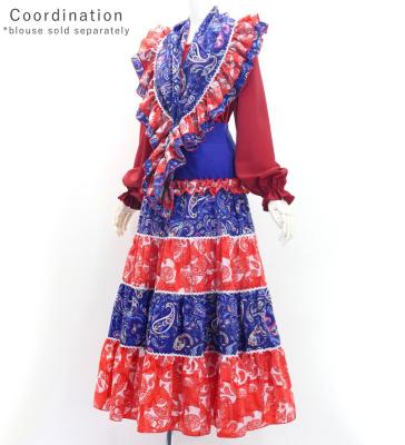 Flamenco Tiered Skirt and Double Frilled Shawl Set / Paisley / Navy & Red / FPS-7