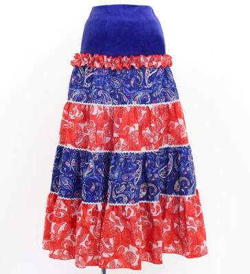 Flamenco Tiered Skirt and Double Frilled Shawl Set / Paisley / Navy & Red / FPS-7