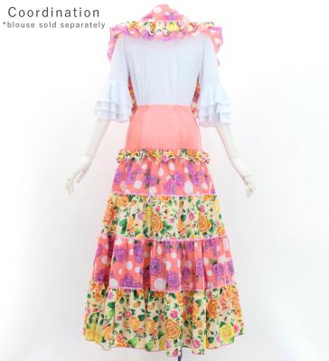 Flamenco Tiered Skirt and Double Frilled Shawl Set / Roses / Pink & Beige / FPS-8
