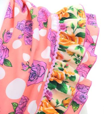 Flamenco Tiered Skirt and Double Frilled Shawl Set / Roses / Pink & Beige / FPS-8