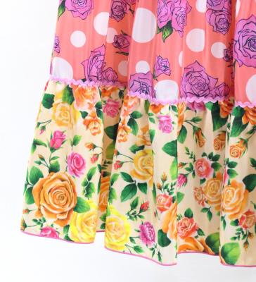 Flamenco Tiered Skirt and Double Frilled Shawl Set / Roses / Pink & Beige / FPS-8
