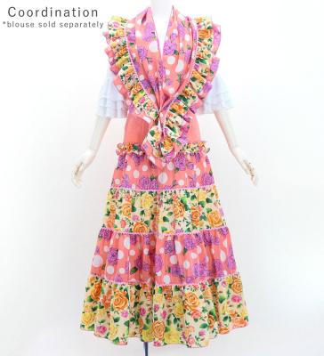 Flamenco Tiered Skirt and Double Frilled Shawl Set / Roses / Pink & Beige / FPS-8