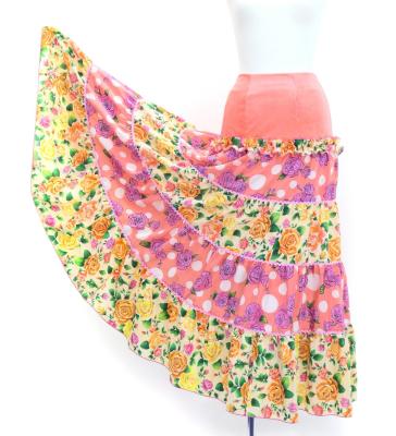 Flamenco Tiered Skirt and Double Frilled Shawl Set / Roses / Pink & Beige / FPS-8