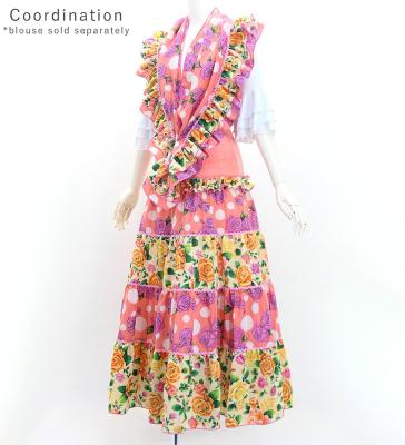 Flamenco Tiered Skirt and Double Frilled Shawl Set / Roses / Pink & Beige / FPS-8