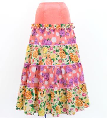 Flamenco Tiered Skirt and Double Frilled Shawl Set / Roses / Pink & Beige / FPS-8