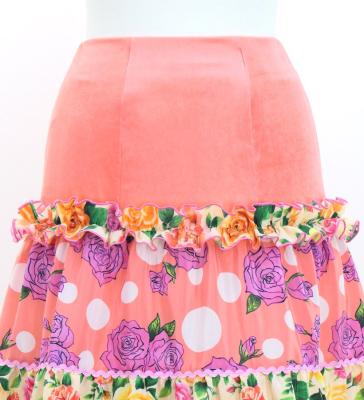 Flamenco Tiered Skirt and Double Frilled Shawl Set / Roses / Pink & Beige / FPS-8