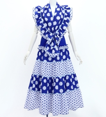 Flamenco Tiered Skirt and Double Frilled Shawl Set / Dots / Blue & White / FPS-9