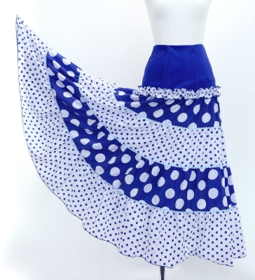 Flamenco Tiered Skirt and Double Frilled Shawl Set / Dots / Blue & White / FPS-9
