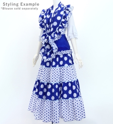 Flamenco Tiered Skirt and Double Frilled Shawl Set / Dots / Blue & White / FPS-9