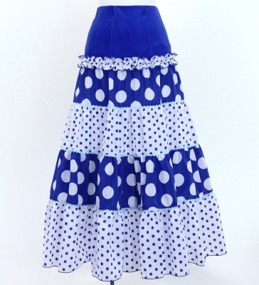 Flamenco Tiered Skirt and Double Frilled Shawl Set / Dots / Blue & White / FPS-9