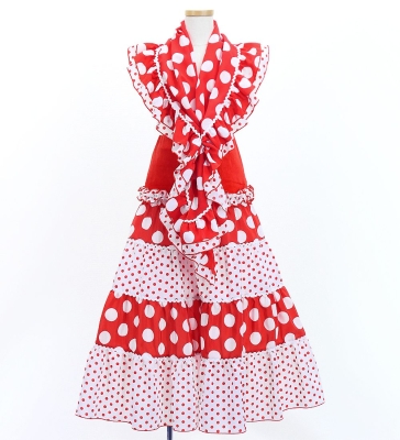 Kids Flamenco Tiered Skirt and Double Frilled Shawl Set / Dots / Red & White / JFPSp-1