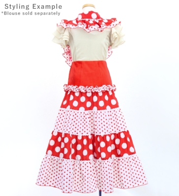 Kids Flamenco Tiered Skirt and Double Frilled Shawl Set / Dots / Red & White / JFPSp-1