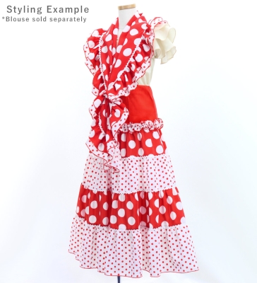 Kids Flamenco Tiered Skirt and Double Frilled Shawl Set / Dots / Red & White / JFPSp-1