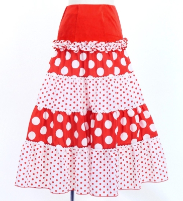 Kids Flamenco Tiered Skirt and Double Frilled Shawl Set / Dots / Red & White / JFPSp-1