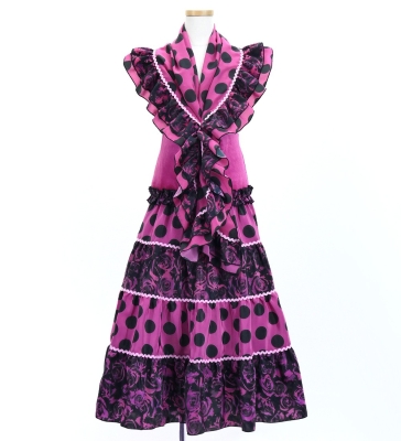 Kids Flamenco Tiered Skirt and Double Frilled Shawl Set / Dots & Roses / Wine & Black / JFPSp-2