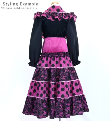 Kids Flamenco Tiered Skirt and Double Frilled Shawl Set / Dots & Roses / Wine & Black / JFPSp-2