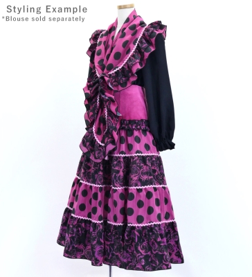 Kids Flamenco Tiered Skirt and Double Frilled Shawl Set / Dots & Roses / Wine & Black / JFPSp-2