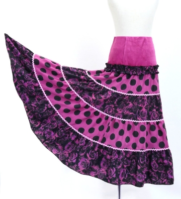 Kids Flamenco Tiered Skirt and Double Frilled Shawl Set / Dots & Roses / Wine & Black / JFPSp-2