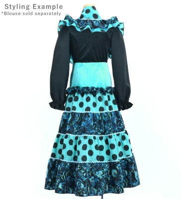 Kids Flamenco Tiered Skirt and Double Frilled Shawl Set / Dots & Roses / Light Blue & Black / JFPSp-3
