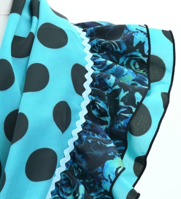 Kids Flamenco Tiered Skirt and Double Frilled Shawl Set / Dots & Roses / Light Blue & Black / JFPSp-3