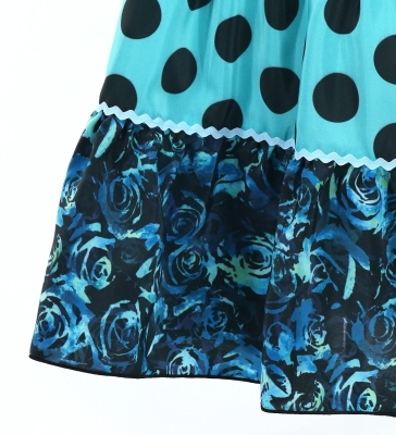 Kids Flamenco Tiered Skirt and Double Frilled Shawl Set / Dots & Roses / Light Blue & Black / JFPSp-3
