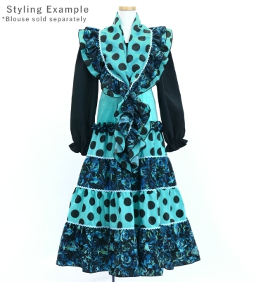Kids Flamenco Tiered Skirt and Double Frilled Shawl Set / Dots & Roses / Light Blue & Black / JFPSp-3